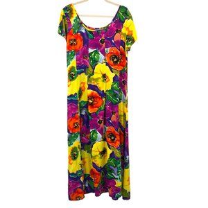 Vintage Jams World Dress Sz L Maxi Tie Waist Floral Hawaiian Aloha Tropical